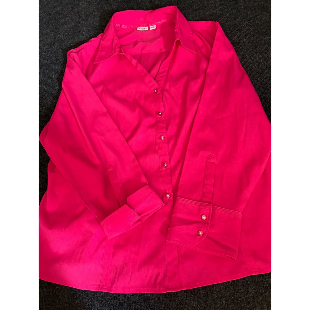 Cato Woman Hot Pink Button Down Shirt Rhinestone Pearl Buttons Plus Size 26/28W